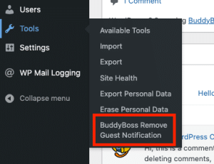 BuddyBoss Remove Guest Notification menu item