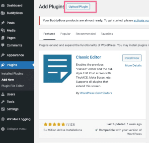 Upload plugin button in WordPress